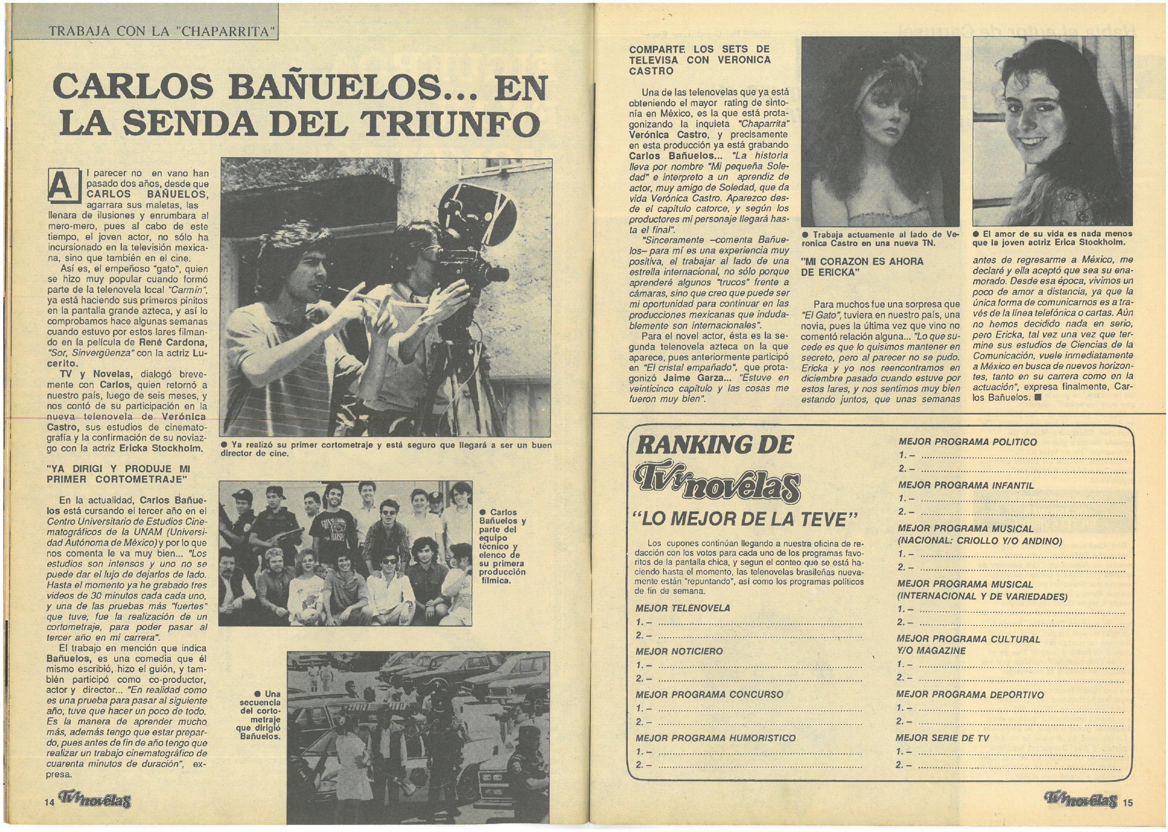 Reportaje «Carlos Bañuelos… en la senda del triunfo» en TV y Novelas