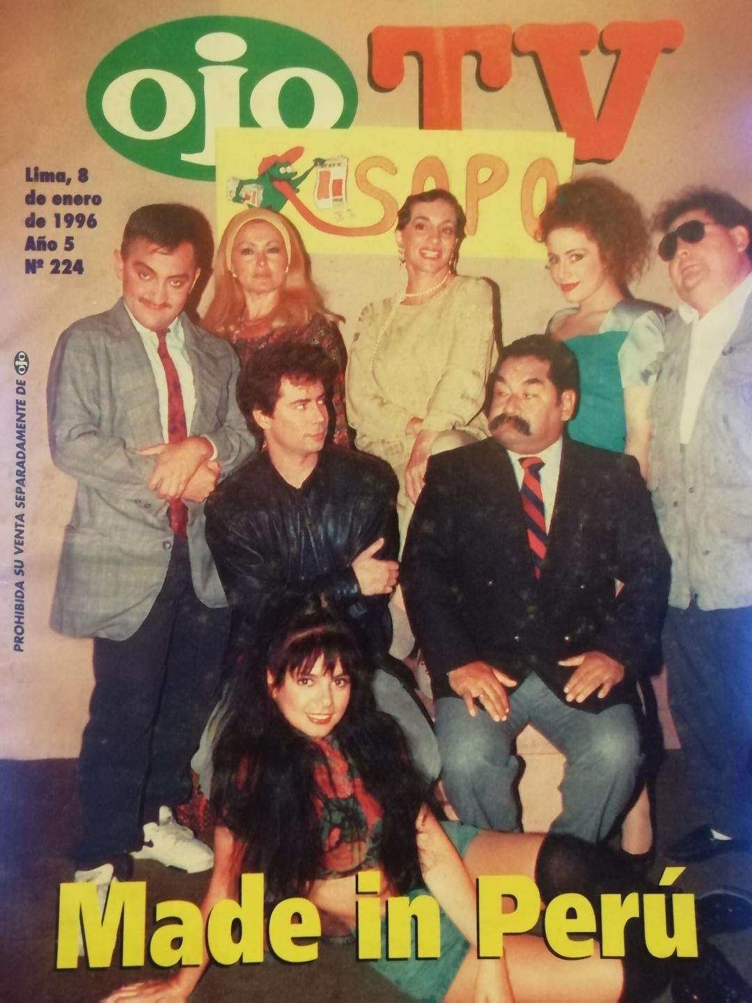 Carátula de Ojo TV con el elenco de «El Sapo», Lima 1996