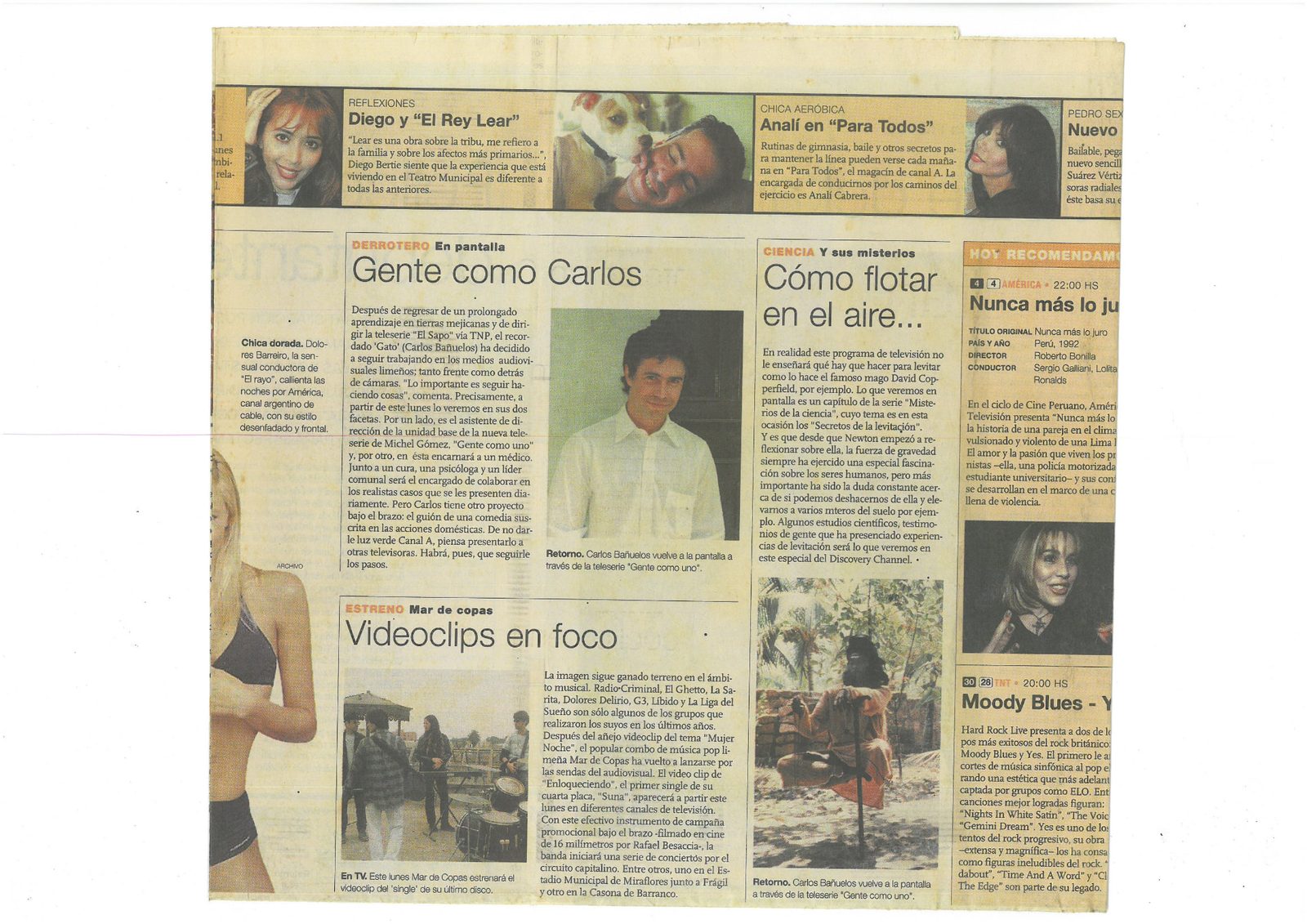 Gente como Carlos press clipping about Carlos Bañuelos returning to Peruvian television